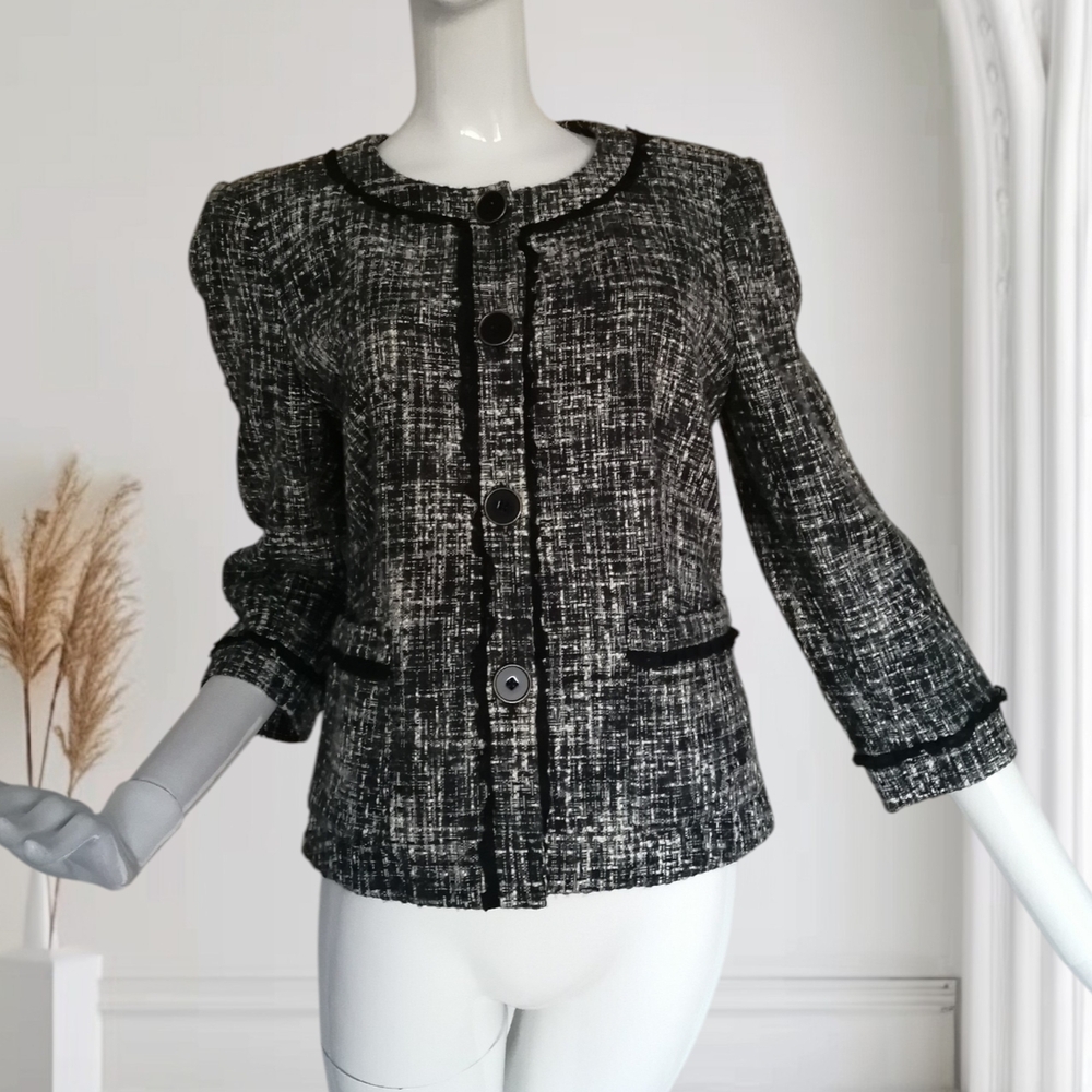 DKNYC Black and White Tweed Cropped Blazer